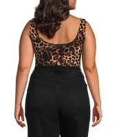 Good American Plus Scuba Modern Tank Animal Print Square Neck Sleeveless Knit Bodysuit