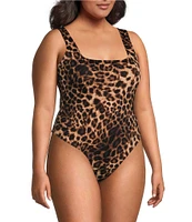 Good American Plus Scuba Modern Tank Animal Print Square Neck Sleeveless Knit Bodysuit