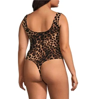 Good American Plus Scuba Modern Tank Animal Print Square Neck Sleeveless Knit Bodysuit