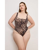 Good American Plus Scuba Modern Tank Animal Print Square Neck Sleeveless Knit Bodysuit