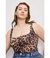 Good American Plus Scuba Modern Tank Animal Print Square Neck Sleeveless Knit Bodysuit