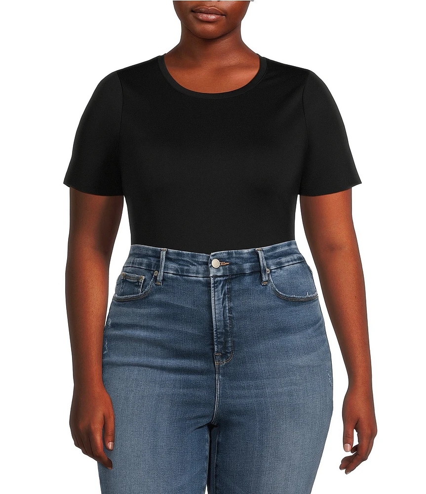 Good American Plus Size Compressive Scuba Crew Neck Short Sleeve Bodysuit