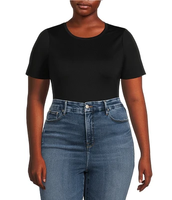Good American Plus Size Compressive Scuba Crew Neck Short Sleeve Bodysuit