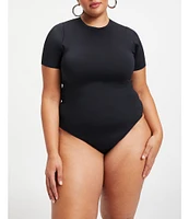 Good American Plus Size Compressive Scuba Crew Neck Short Sleeve Bodysuit