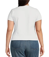 Good American Plus Size Crew Neck Short Sleeve Super Stretch Rhinestone Rose Baby Tee