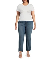 Good American Plus Size Crew Neck Short Sleeve Super Stretch Rhinestone Rose Baby Tee