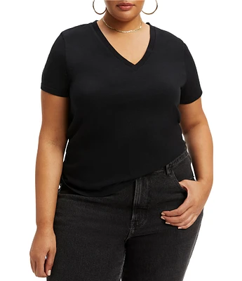 Good American Plus Size Heritage V-Neck Short Sleeve Relaxed Fit Knit Tee