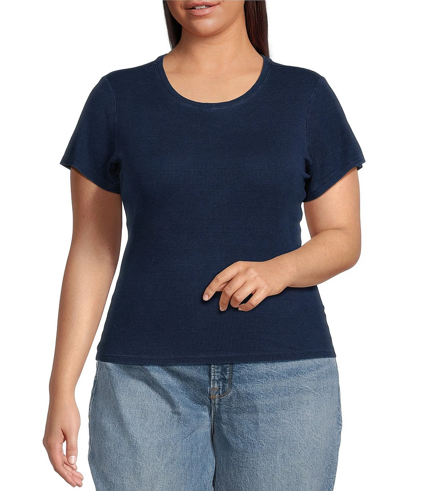 Good American Plus Size Jeanius Crew Neck Short Sleeve Fitted Tee
