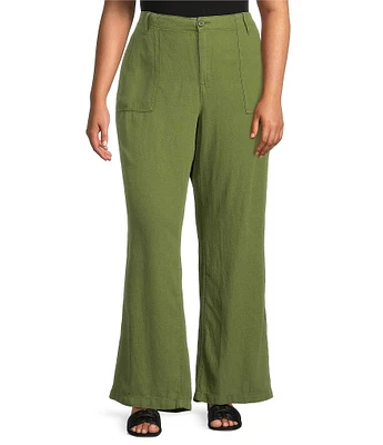 Good American Plus Size Lite Linen Mid Rise Straight Leg Pants