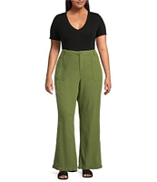 Good American Plus Size Lite Linen Mid Rise Straight Leg Pants