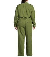 Good American Plus Size Lite Linen Oversized Collar Neckline Long Sleeve Jumpsuit