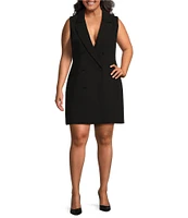 Good American Plus Size Luxe Suiting Notch Lapel Sleeveless Mini Blazer Dress