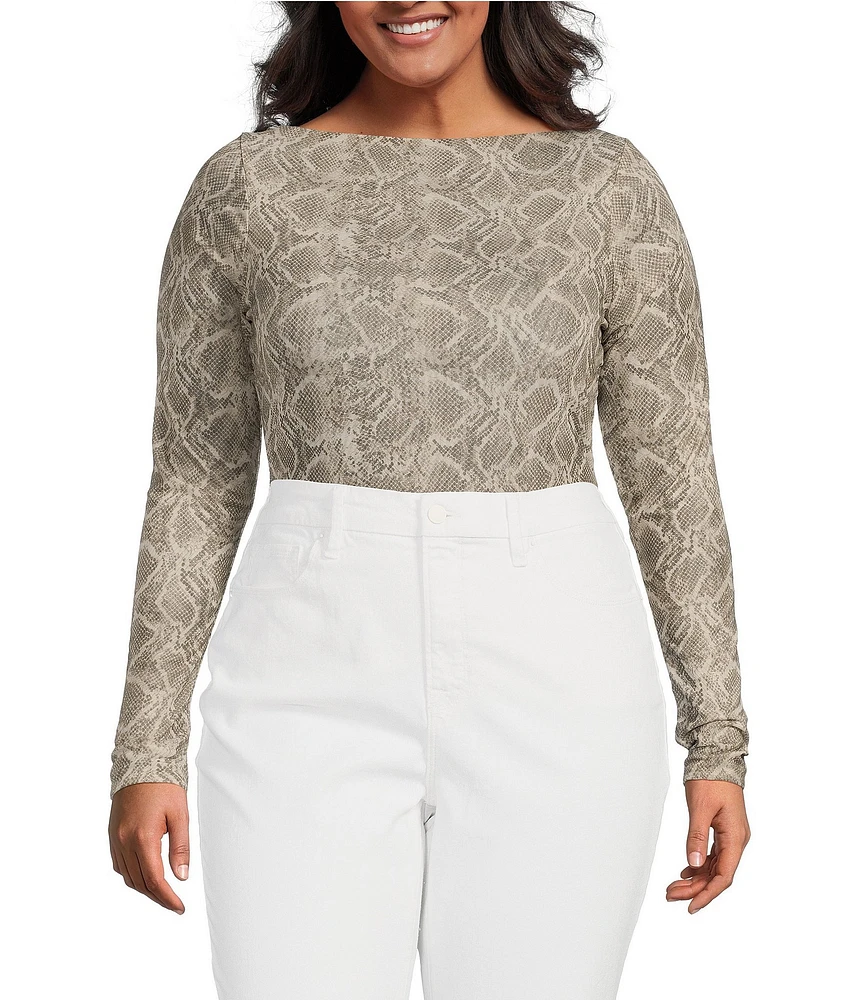 Good American Plus Size Mesh Boatneck Long Sleeve Bodysuit