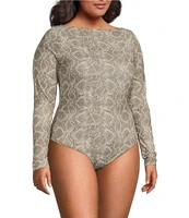 Good American Plus Size Mesh Boatneck Long Sleeve Bodysuit