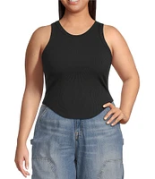 Good American Plus Size Micro Rib Scoop Neckline Sleeveless Tank