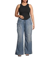 Good American Plus Size Micro Rib Scoop Neckline Sleeveless Tank