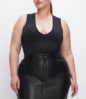 Good American Plus Size Scuba Knit Deep V-Neck Sleeveless Bodysuit