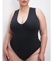 Good American Plus Size Scuba Knit Deep V-Neck Sleeveless Bodysuit