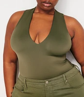 Good American Plus Size Scuba Knit Deep V-Neck Sleeveless Bodysuit