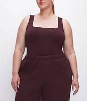 Good American Plus Size Scuba Knit Modern Square Neck Sleeveless Wide Strap Tank Bodysuit