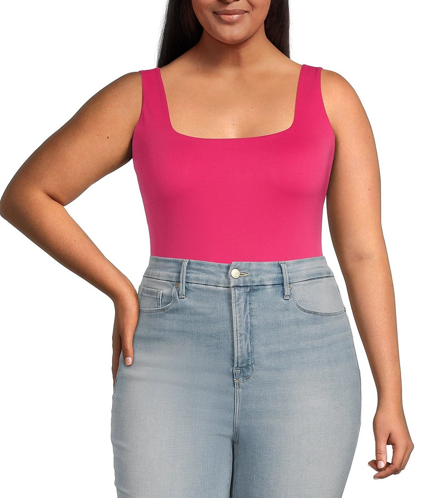 Good American Plus Size Scuba Knit Modern Square Neck Sleeveless Wide Strap Tank Bodysuit