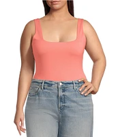 Good American Plus Size Scuba Knit Modern Square Neck Sleeveless Wide Strap Tank Bodysuit