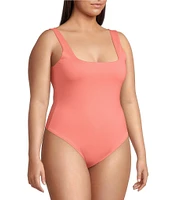 Good American Plus Size Scuba Knit Modern Square Neck Sleeveless Wide Strap Tank Bodysuit