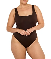 Good American Plus Size Scuba Knit Modern Square Neck Sleeveless Wide Strap Tank Bodysuit