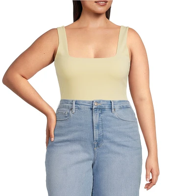 Good American Plus Size Scuba Knit Modern Square Neck Sleeveless Wide Strap Tank Bodysuit