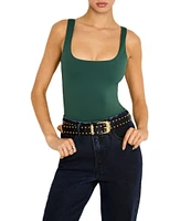 Good American Plus Size Scuba Knit Modern Square Neck Sleeveless Wide Strap Tank Bodysuit