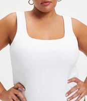 Good American Plus Size Scuba Knit Modern Square Neck Sleeveless Wide Strap Tank Bodysuit