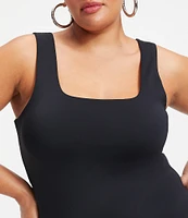 Good American Plus Size Scuba Knit Modern Square Neck Sleeveless Wide Strap Tank Bodysuit