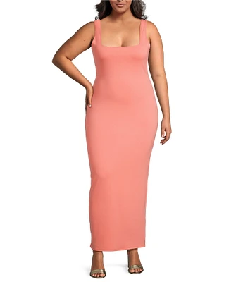 Good American Plus Size Square Neck Sleeveless Scuba Maxi Sheath Dress