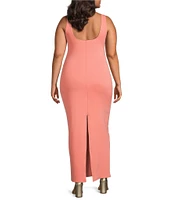 Good American Plus Size Square Neck Sleeveless Scuba Maxi Sheath Dress