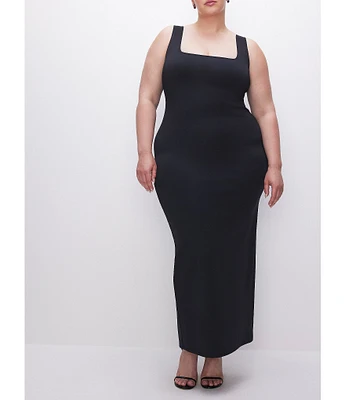 Good American Plus Size Square Neck Sleeveless Scuba Maxi Sheath Dress