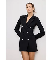 Good American Ponte Notch Collar Long Sleeve Embellished Blazer Dress