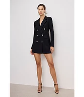 Good American Ponte Notch Collar Long Sleeve Embellished Blazer Dress