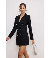 Good American Ponte Notch Collar Long Sleeve Embellished Blazer Dress