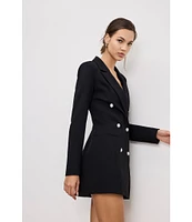 Good American Ponte Notch Collar Long Sleeve Embellished Blazer Dress