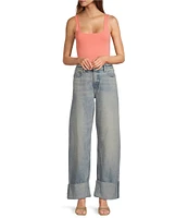Good American Scuba Knit Modern Square Neck Sleeveless Wide Strap Tank Bodysuit