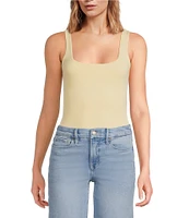 Good American Scuba Knit Modern Square Neck Sleeveless Wide Strap Tank Bodysuit