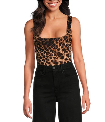 Good American Scuba Modern Tank Animal Print Square Neck Sleeveless Knit Bodysuit