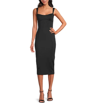 Good American Scuba Sweetheart Neckline Sleeveless Midi Dress
