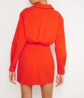 Good American Stretch Poplin Button Front Long Sleeve Shirt Dress
