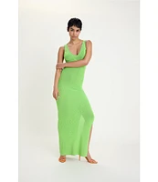 Good American Stretch Rib Knit V-Neck Sleeveless Maxi Dress