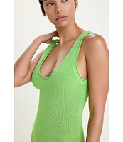 Good American Stretch Rib Knit V-Neck Sleeveless Maxi Dress