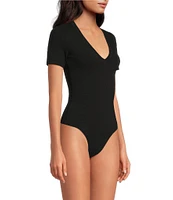 Good American Super Stretch Deep V Short Sleeve Bodysuit
