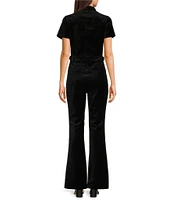 Good American Velvet Fit For Success Point Collar Neck Short Sleeve Bootcut Jumpsuit