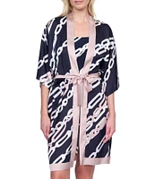 Gottex Bejeweled Chain Print Flutter Sleeve Tie Belt Kimono Swim Cover-Up