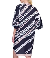 Gottex Bejeweled Chain Print Flutter Sleeve Tie Belt Kimono Swim Cover-Up